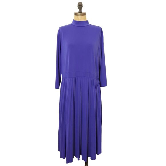 ASOS Maternity Mock Neck Pleated Dress Size US 14 Purple Midi Stretch NWT B79 - Picture 1 of 5